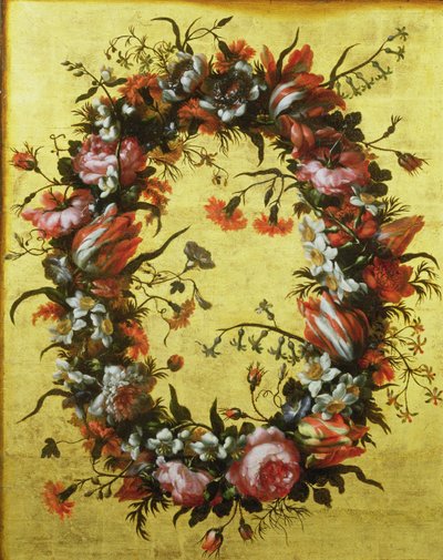 Ghirlanda di fiori su sfondo dorato da Bartolomeo Perez